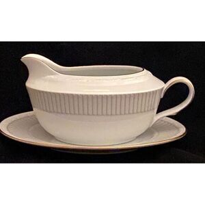 Noritake White Scapes Sheridan‎ Gold Gravy Boat with Liner 2 Pc.